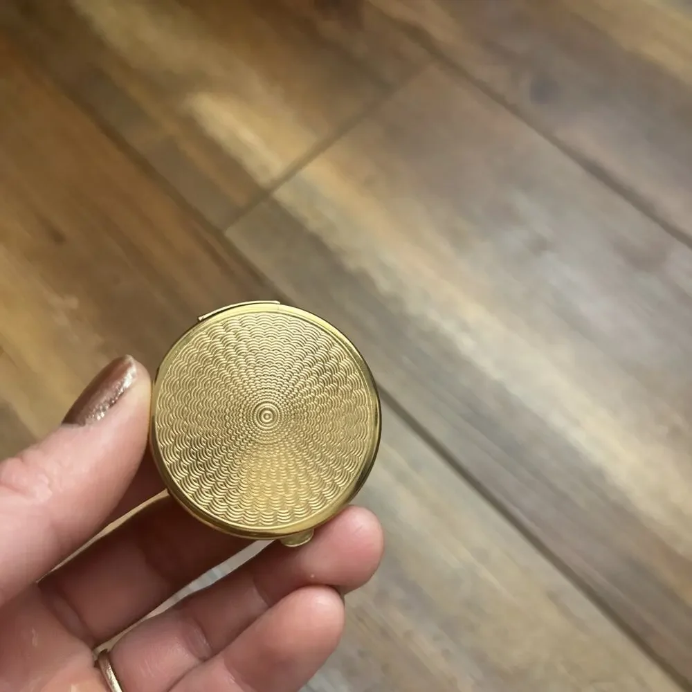 Majestic Face Powder Compact 1940s Round Signed Puff USA Brass Engine Turned